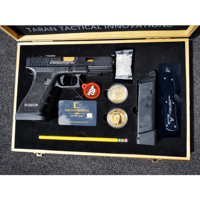 Double Bell Glock 17 TTI Style JW John Wick Pistol With Wood Case GBB Gel Blaster - iHobby Online