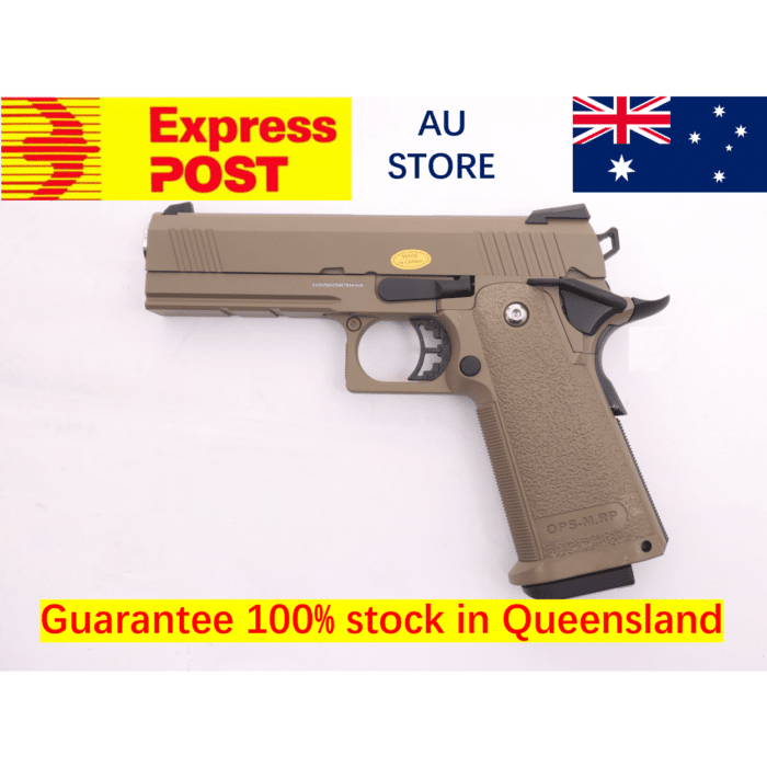 GOLDEN EAGLE 3303T REPLIQUE PISTOLET BILLE OPS M.RP HI-CAPA 4.3 GAS/CO2 POWERED BLOWBACK FULL METAL GEL BLASTER(Colour: Tan) - iHobby Online