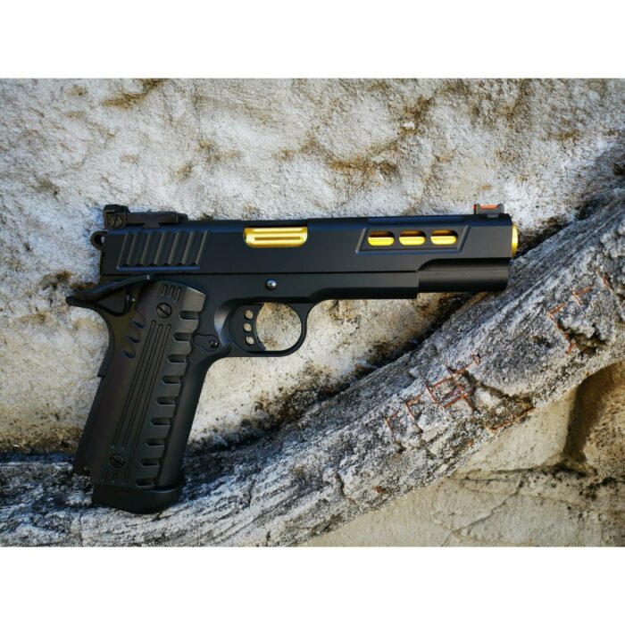 GOLDEN EAGLE 3368 1911 GEL BLASTER Hi-Capa 5.1 VERSION GAS/CO2 POWERED BLOWBACK CUSTOM NEGRO/DORADO - iHobby Online