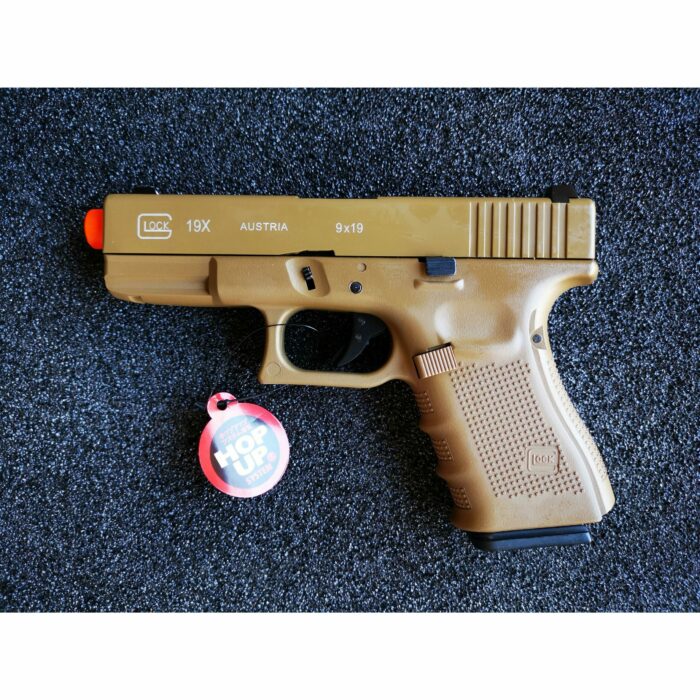 DOUBLE BELL Glock 19 GEN4 Gas Blowback Gel Blaster Full Engraving Resin Frame Edition Green Gas Version (Tan) - iHobby Online