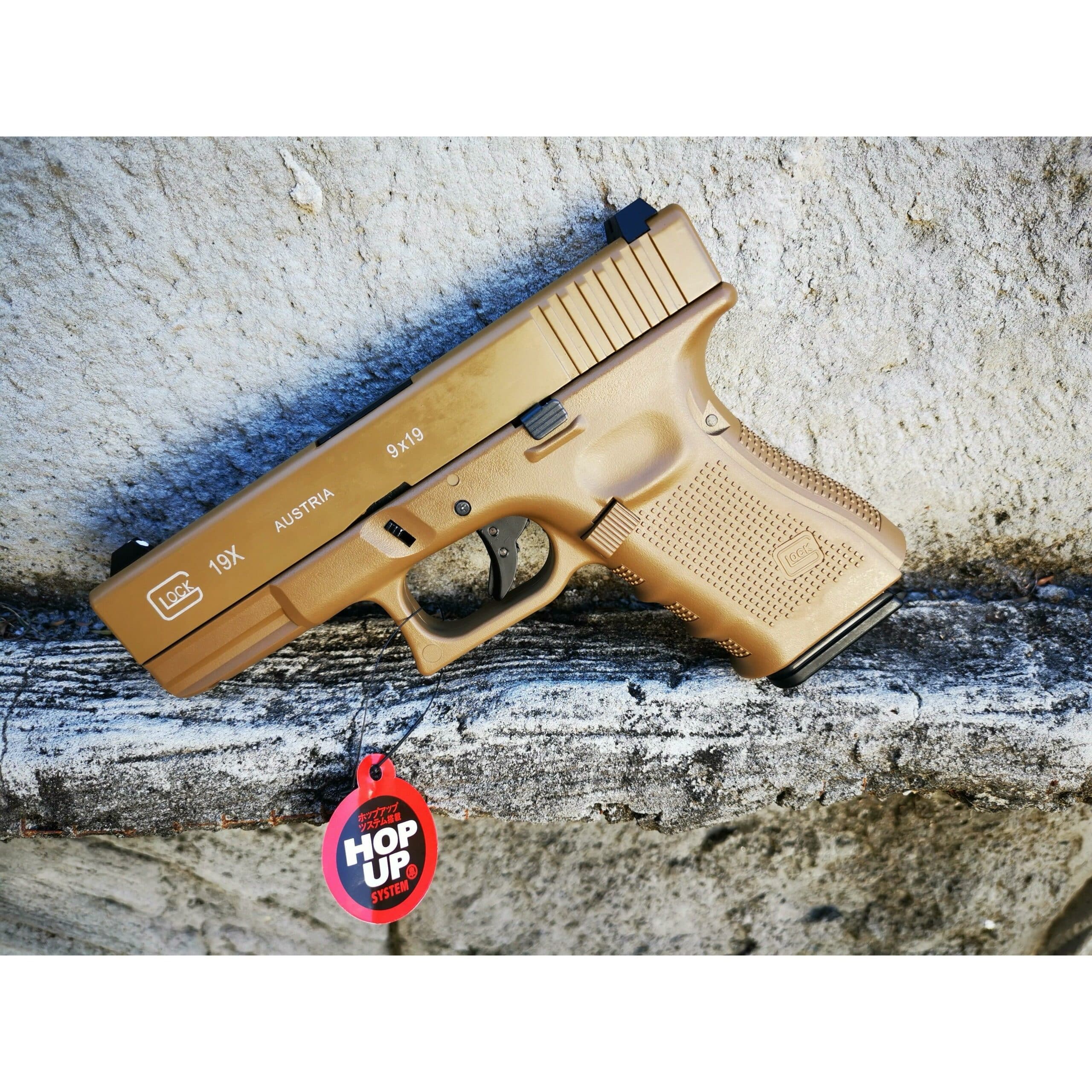 DOUBLE BELL Glock 19 GEN4 Gas Blowback Gel Blaster Full Engraving Resin Frame Edition Green Gas Version (Tan) - iHobby Online