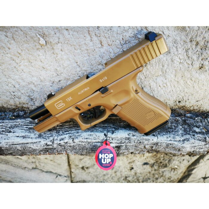 DOUBLE BELL Glock 19 GEN4 Gas Blowback Gel Blaster Full Engraving Resin Frame Edition Green Gas Version (Tan) - iHobby Online