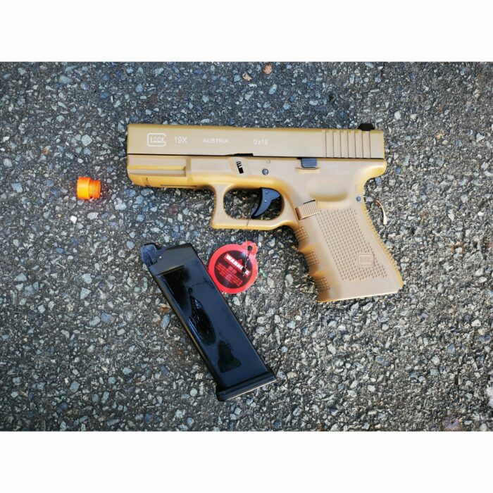 DOUBLE BELL Glock 19 GEN4 Gas Blowback Gel Blaster Full Engraving Resin Frame Edition Green Gas Version (Tan) - iHobby Online