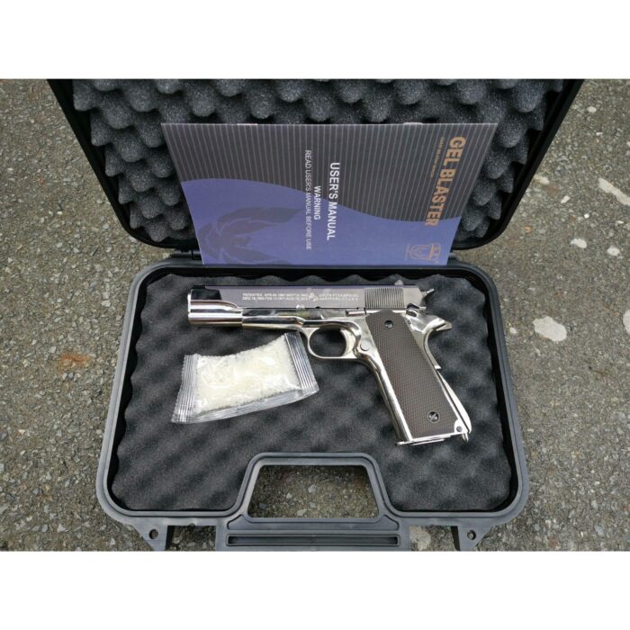 GOLDEN EAGLE 3305SV GM1911 GEL BLASTER GREEN GAS POWERED GAS BLOWBACK (Chrome with lasered) - iHobby Online