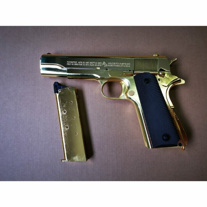 GOLDEN EAGLE 3305GD GM1911 GEL BLASTER GREEN GAS POWERED GAS BLOWBACK (Golden Chrome With Marking) - Image 3
