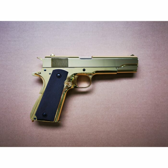 GOLDEN EAGLE 3305GD GM1911 GEL BLASTER GREEN GAS POWERED GAS BLOWBACK (Golden Chrome With Marking) - Image 2