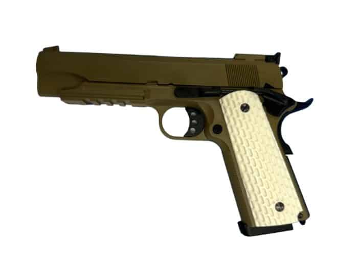 GOLDEN EAGLE 1911 DESERT WARRIOR FULL METAL GEL BLASTER GREEN GAS POWERED Hi-Capa 5.1 VERSION GAS BLOWBACK (Colour: Tan)
