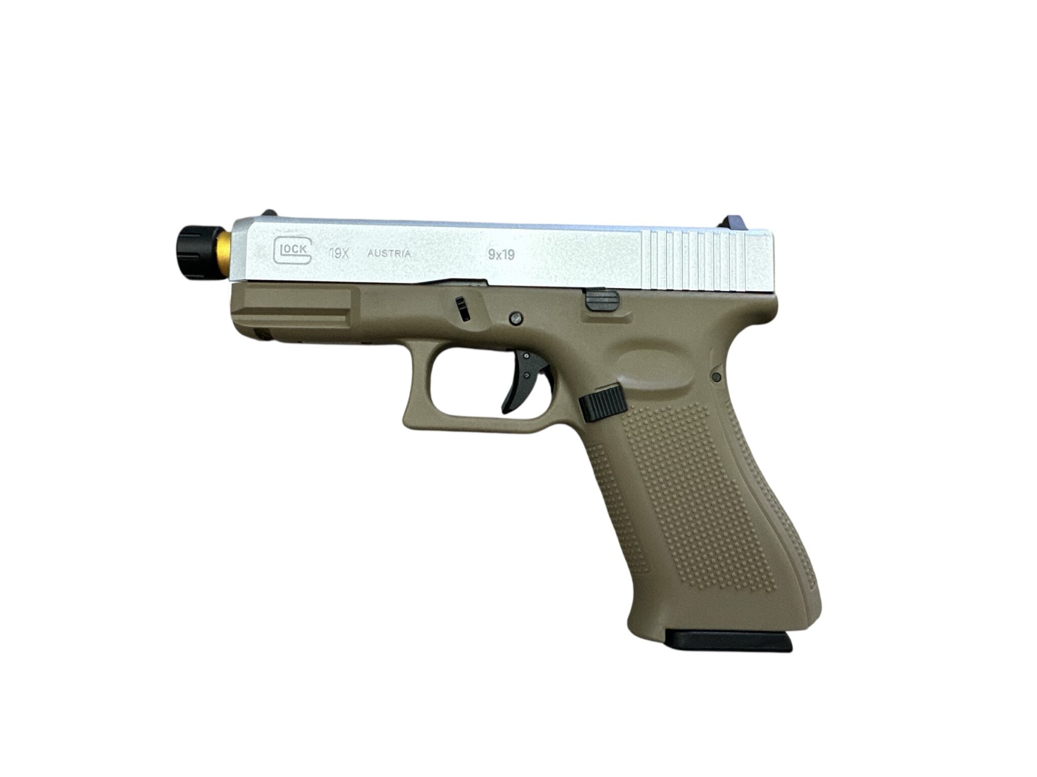 Glock19X Gen5 Gas Powered Gel Blaster (Silver Slide With Tan Grip) 6 Photoroom 20251004 153902 scaled
